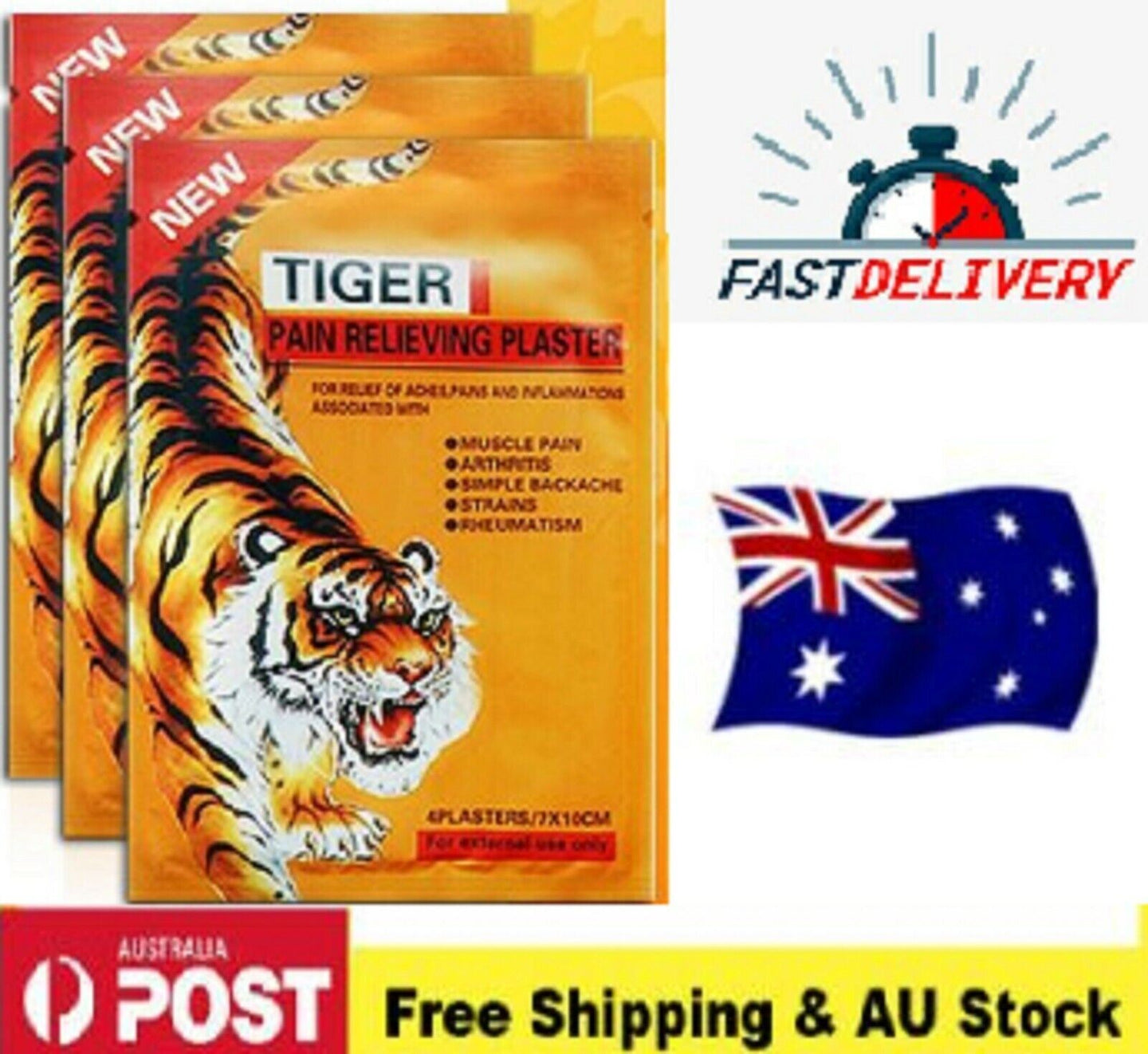 Tiger Pain Relief Patches - 15 Pks - 60 pcs  7x10cm Plaster Patch Red Warm AU